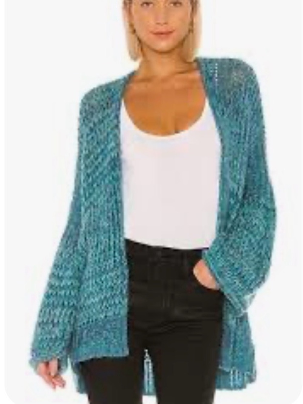 Free People Teal Marled Chunky Open Cardigan - Picture 2 of 11